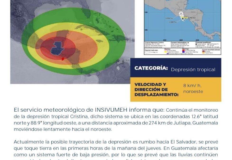 Depresión Tropical Cristina se Acerca a las Costas Centroamericanas: Lluvias Persistirán en Guatemala Hasta el Viernes